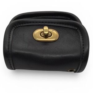 C&B Black Leather Turnlock Mini Pouch Coin Purse Brass Hardware Small Case